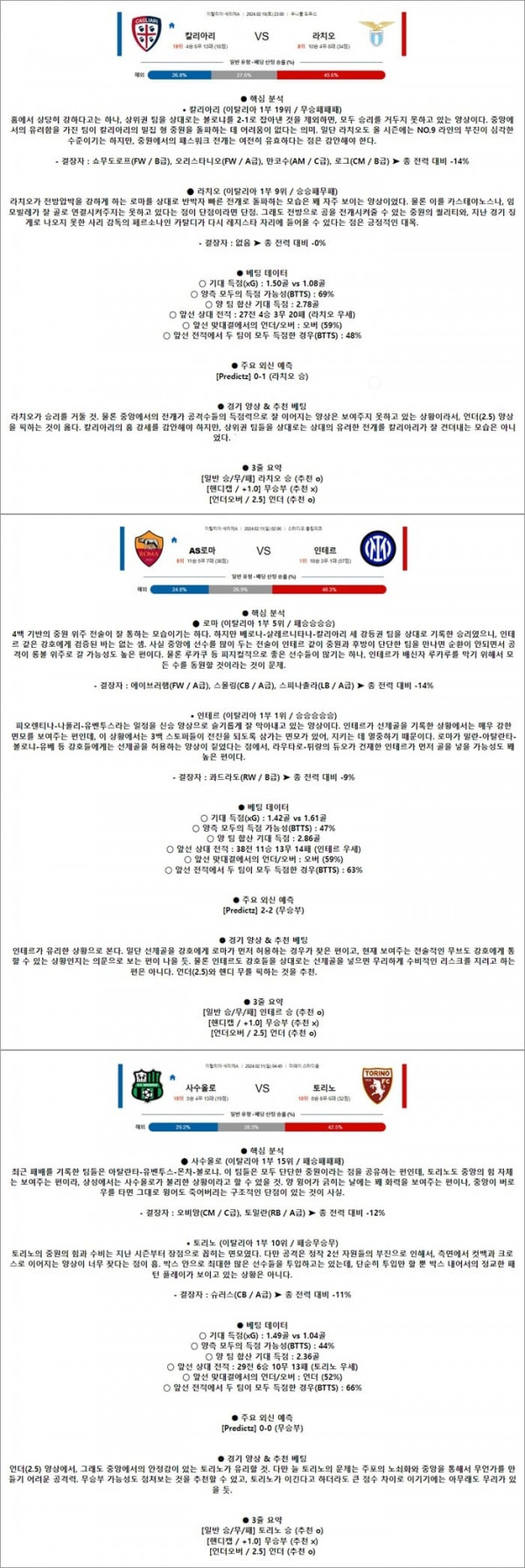 2월 10-11일 세리에A 3경기