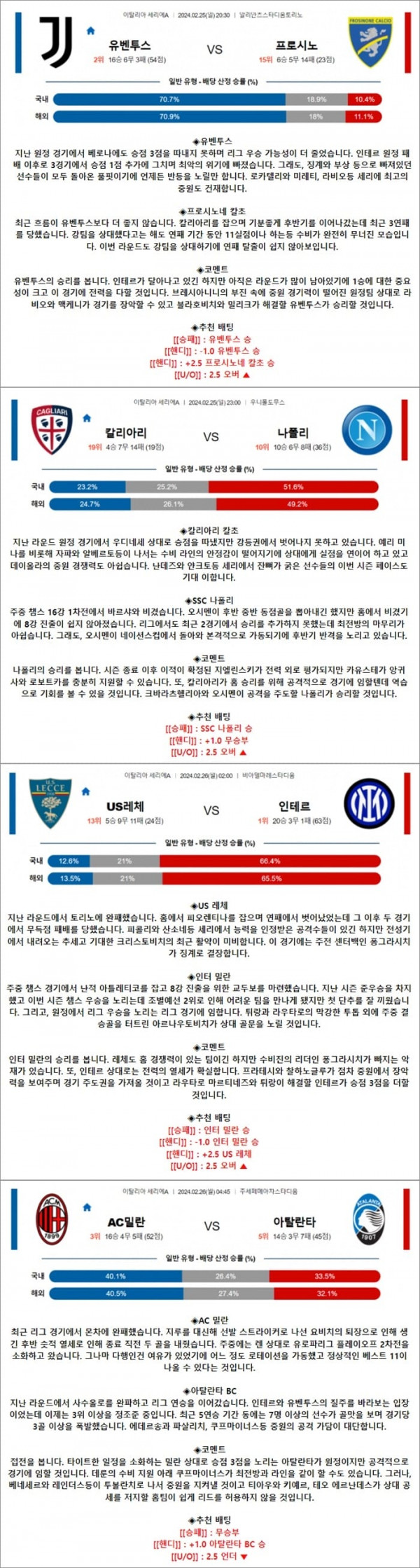 2월 25-26일 세리에A 4경기
