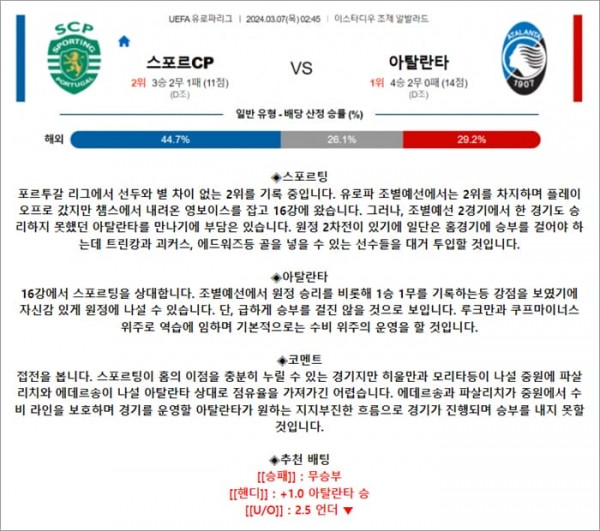 3월 07일 UEL 스포르CP 아탈란타