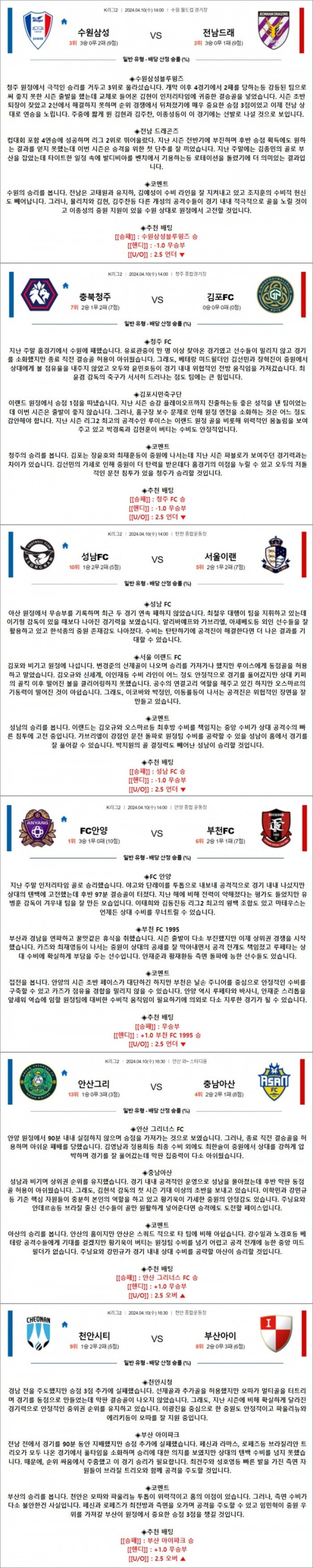 4월 10일 K리그2 6경기