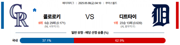 05월 09일 【 MLB 】 콜로라도 VS 디트로이트 MLB분석 무료중계 스포츠분석 관련 이미지