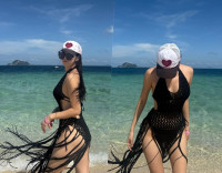 '성백현과 열애설' 안지현 치어리더, 비키니 수영복 위 그물 커버…아찔한 자태